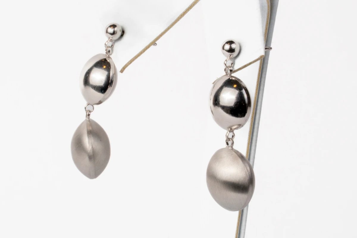 Aretes Juego Doble Esfera Rodinado Brillante y Mate